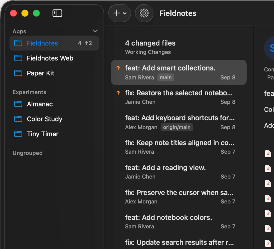 GitLode workspace in dark mode