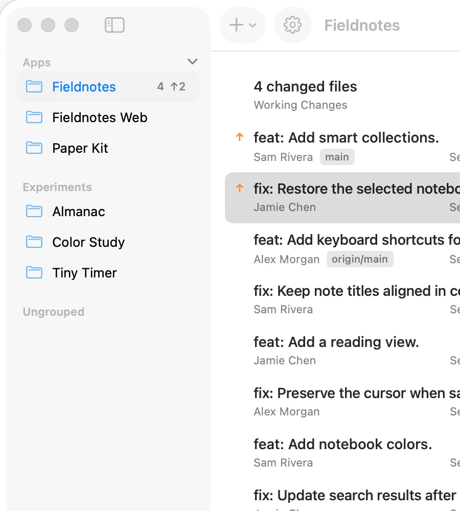 Repository sync counts in the GitLode sidebar
