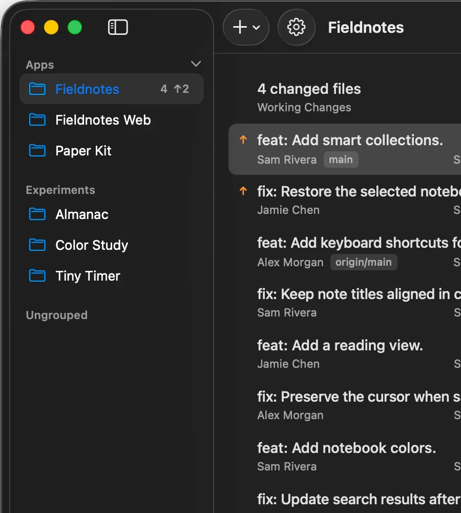 Repository sync counts in the GitLode sidebar
